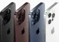 Four iPhone 16 models displayed in black, bronze, blue, and silver colors with triple camera setups.