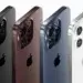 Four iPhone 16 models displayed in black, bronze, blue, and silver colors with triple camera setups.