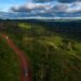 Aerial view of the Trans-Amazonian Highway surrounded by dense forest in Brazil.