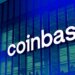 Coinbase logo displayed prominently on the exterior of a modern building.