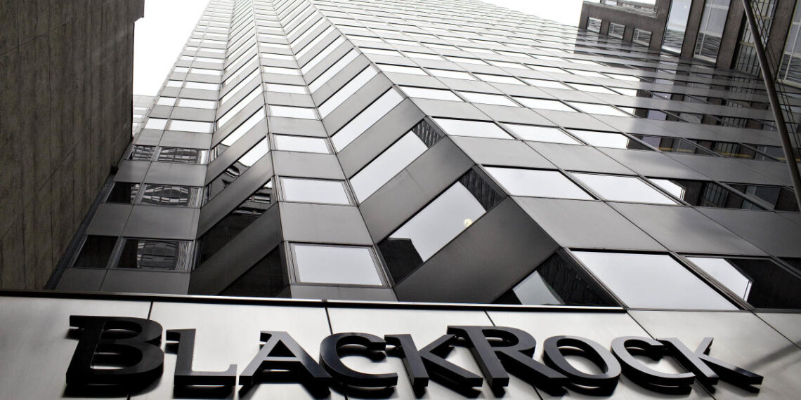Exterior view of the BlackRock building with a focus on its glass facade and signage.