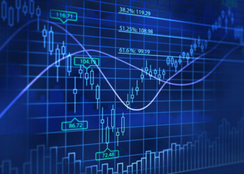 A detailed forex trading chart displaying various data points and trends in blue tones.