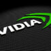 Nvidia logo displayed in white and green on a textured black background.
