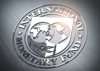 Logo of the International Monetary Fund featuring a globe and the organization's name.