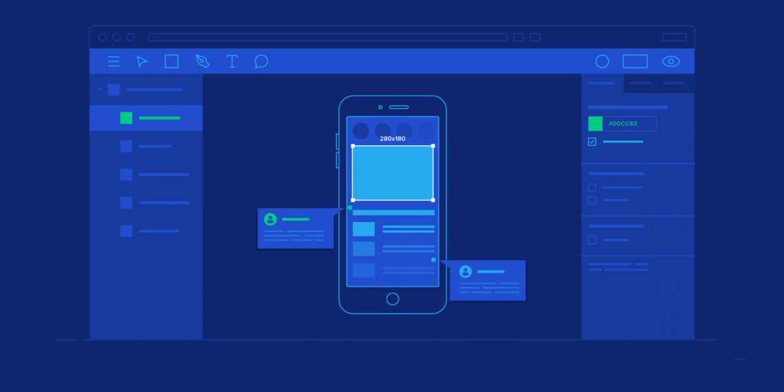 User interface of the Figma design tool displayed on a computer screen with a mobile mockup.