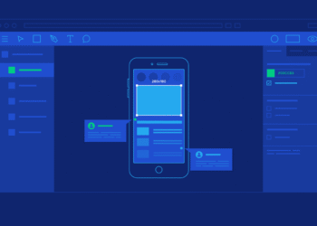 User interface of the Figma design tool displayed on a computer screen with a mobile mockup.