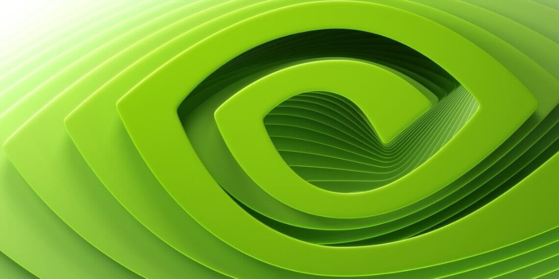 NVIDIA logo depicted in green waves with a three-dimensional effect.