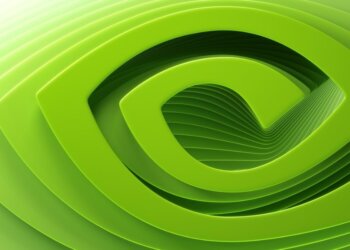 NVIDIA logo depicted in green waves with a three-dimensional effect.