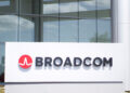 Broadcom company logo displayed on a sign outside a corporate building.