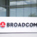Broadcom company logo displayed on a sign outside a corporate building.