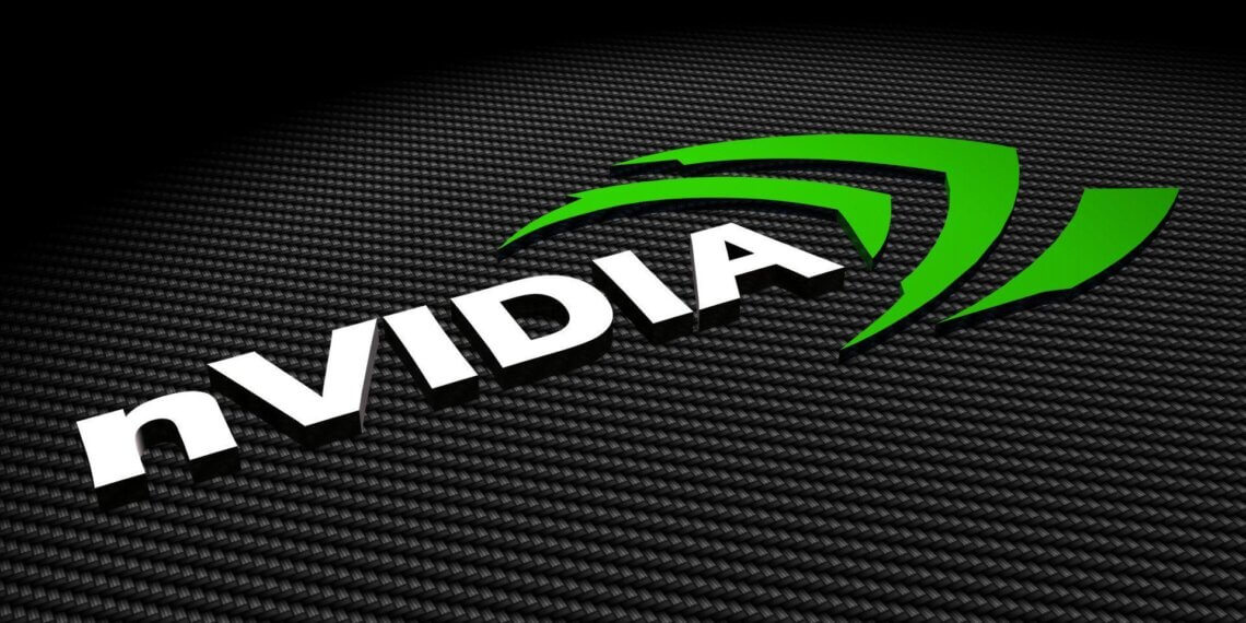 NVIDIA logo displayed prominently on a textured black background with green accents.